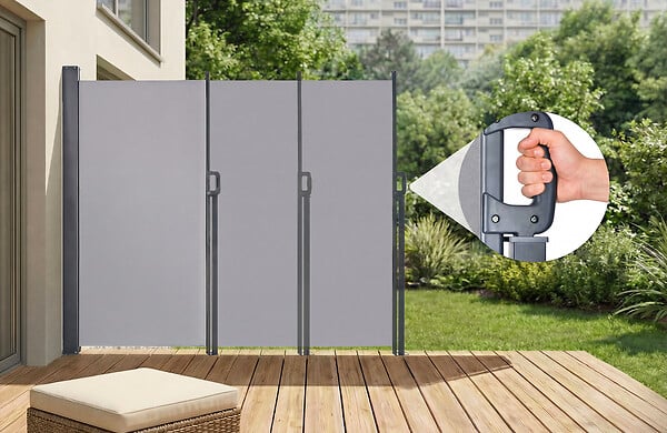 CASANOOV - Casanoov Paravent extérieur rétractable PILAT 3x1,6 m gris clair - large