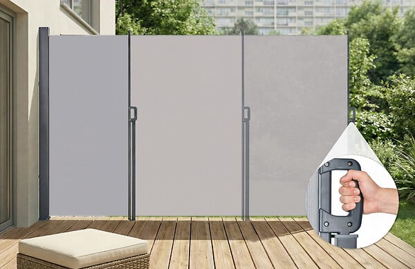 CASANOOV - Casanoov Paravent extérieur rétractable PILAT 5x1,8 m gris clair - large