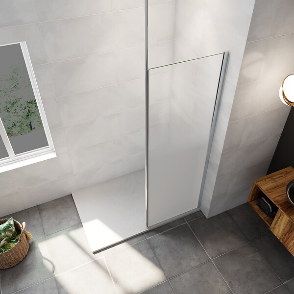 AICA SANITAIRE - Paroi de douche à l'italienne 80x200cm Modèle Brume, avec barre de fixation au plafond 203-320cm Paroi latérale fixe en 8mm verre de sécurité - large