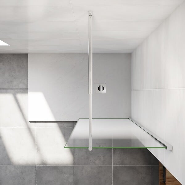 AICA SANITAIRE - Paroi de douche fixe à l'italienne 80x200cm Modèle Brume, verre 8mm trempé anticalcaire, avec barre de stabilisation 70-120cm en cylindrique - large
