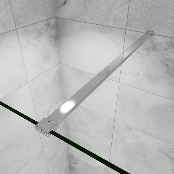 AICA SANITAIRE - Paroi de douche fixe à l'italienne 140x200cm Modèle Brume, verre 8mm trempé anticalcaire, avec barre de stabilisation 90cm - large