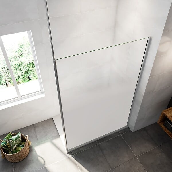 AICA SANITAIRE - Paroi de douche à l'italienne 100x200cm Modèle Brume, avec barre de fixation au plafond 203-320cm Paroi latérale fixe en 8mm verre de sécurité - large