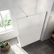 AICA SANITAIRE - Paroi de douche fixe à l'italienne 140x200cm Modèle Brume, verre 8mm trempé anticalcaire, avec barre de stabilisation 70-120cm en cylindrique - vignette