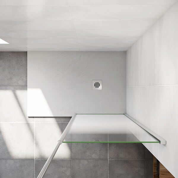 AICA SANITAIRE - Paroi de douche à l'italienne 50x200cm Modèle Brume, avec barre de fixation au plafond 203-320cm Paroi latérale fixe en 8mm verre de sécurité - large