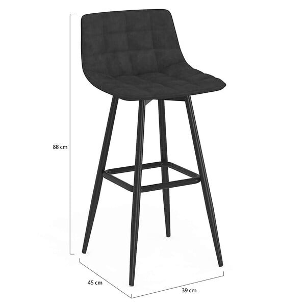 ID MARKET - Lot de 2 tabourets de bar MADY en velours noir - large