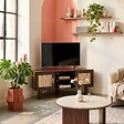 OVIALA - Meuble TV d'angle 120 cm en rotin synthétique scandinave bois foncé - Adam - vignette