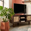 OVIALA - Meuble TV d'angle 120 cm en rotin synthétique scandinave bois foncé - Adam - vignette