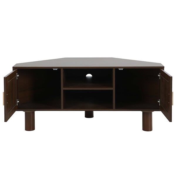 OVIALA - Meuble TV d'angle 120 cm en rotin synthétique scandinave bois foncé - Adam - large