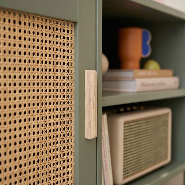 OVIALA - Meuble TV d'angle 120 cm en rotin synthétique scandinave vert foncé - Adam - large