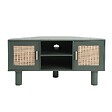 OVIALA - Meuble TV d'angle 120 cm en rotin synthétique scandinave vert foncé - Adam - vignette
