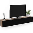 ID MARKET - Meuble TV 180 cm suspendu ELIO 2 portes bois et noir - vignette