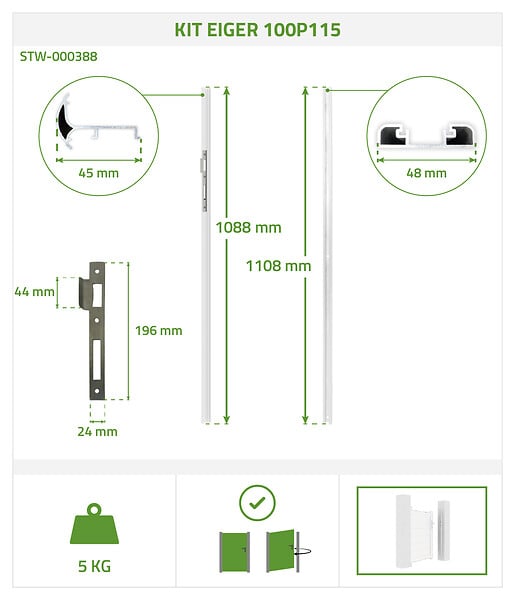 CASANOOV - Casanoov Portillon 1m EIGER H.115  cm blanc + Kit inversion ouverture - large
