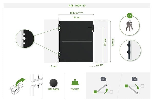 CASANOOV - Casanoov Portillon acier noir mat 1m NALI H.120 cm - large