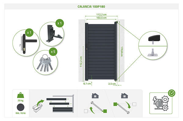 CASANOOV - Casanoov Portillon 1m CALANCIA H.180  cm lames persiennes aluminium gris - large