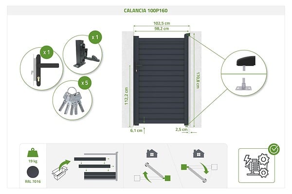 CASANOOV - Casanoov Portillon ajustable en largeur 1m CALANCIA H.160  cm lames persiennes aluminium gris - large