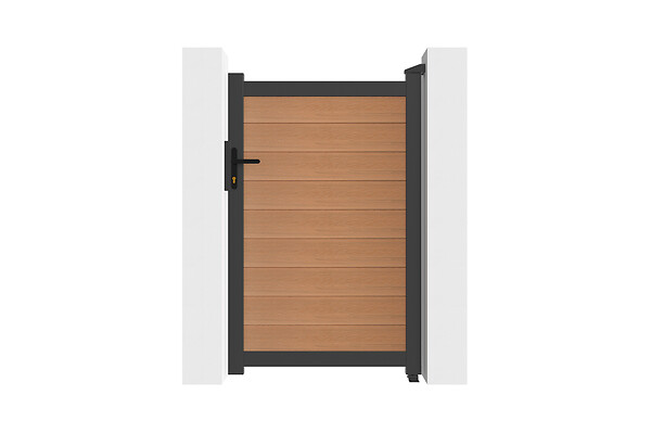 CASANOOV - Casanoov Portillon bois composite 1m ATHOS H.160 cm teck avec cadre aluminium + 2 poteaux EIFEL aluminium 10x10 cm - large