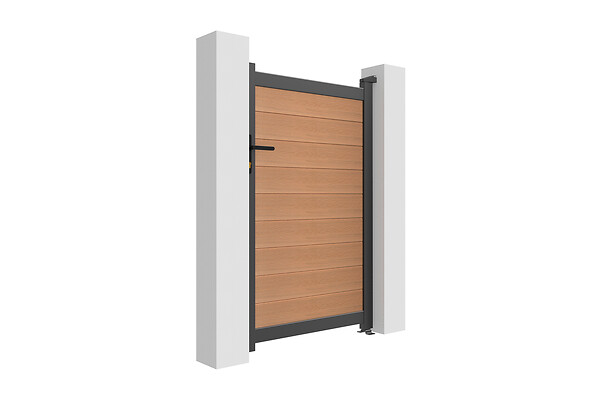 CASANOOV - Casanoov Portillon bois composite 1m ATHOS H.160 cm teck avec cadre aluminium + 2 poteaux EIFEL aluminium 10x10 cm - large