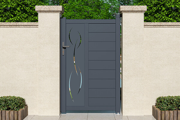 CASANOOV - Casanoov Portillon 1m LIFE H.160  cm + 2 Poteaux H.190  cm aluminium gris - large