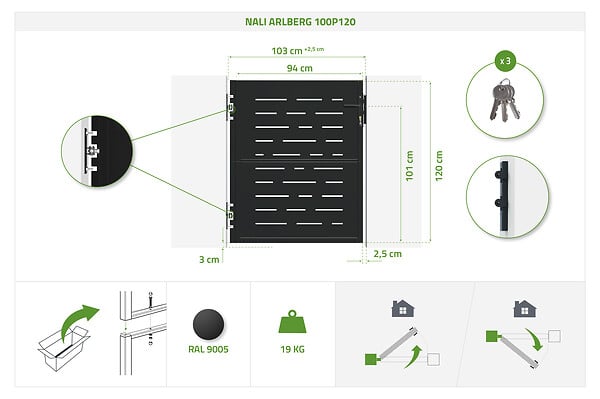 CASANOOV - Casanoov Portillon acier noir mat 1m NALI ARLBERG H.120 cm - large