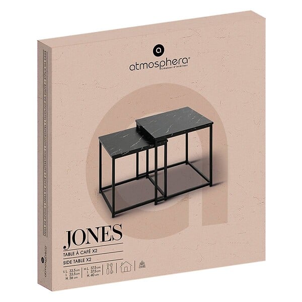 ATMOSPHERA - Lot de 2 tables basses Jones effet marbre noir L37/33cm - large