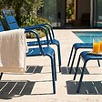 OVIALA - Lot de 2 fauteuils relax avec repose-pieds en métal bleu pacific - Palavas - vignette
