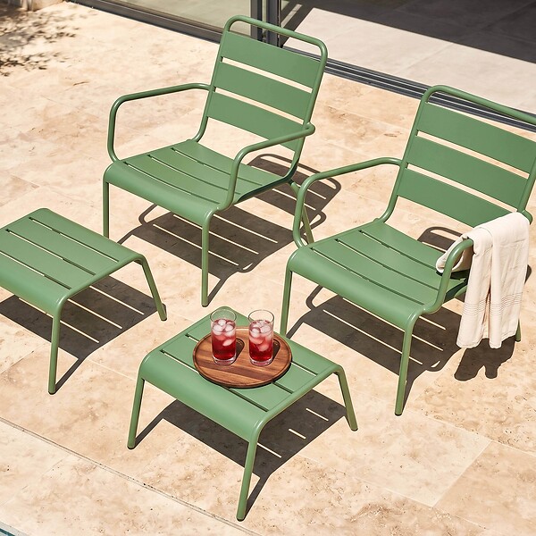 OVIALA - Lot de 2 fauteuils relax avec repose-pieds en métal vert cactus - Palavas - large