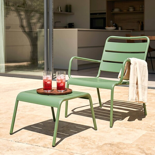 OVIALA - Fauteuil relax et repose pied en métal vert cactus - Palavas - large