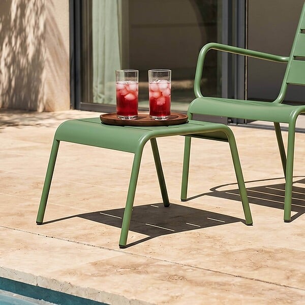 OVIALA - Fauteuil relax et repose pied en métal vert cactus - Palavas - large