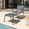 OVIALA - Fauteuil relax et repose pied en métal anthracite - Palavas - vignette