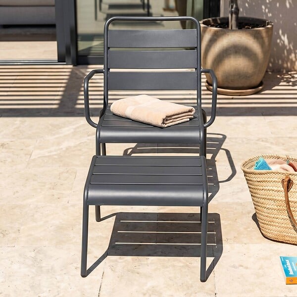 OVIALA - Fauteuil relax et repose pied en métal anthracite - Palavas - large