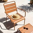 OVIALA - Fauteuil relax et repose pied en métal Caramel - Palavas - vignette