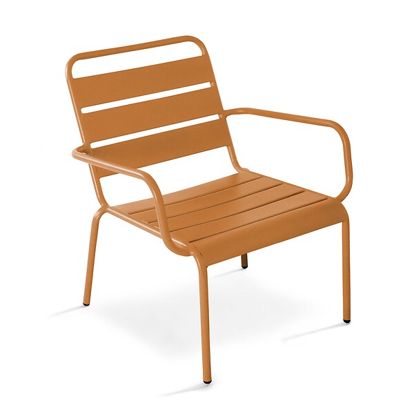 OVIALA - Fauteuil relax et repose pied en métal Caramel - Palavas - large