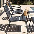 OVIALA - Lot de 2 fauteuils relax avec repose-pieds en métal gris - Palavas - vignette