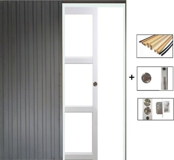 GD MENUISERIES - Porte Coulissante Kenya Blanc Vitrage transparent H204 x L83 cm, Galandage, kit finition - large