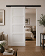 GD MENUISERIES - Porte Coulissante Tamera blanc 4 panneaux H204 x L63 cm, Rail Alu bandeau noir, Coquilles - vignette