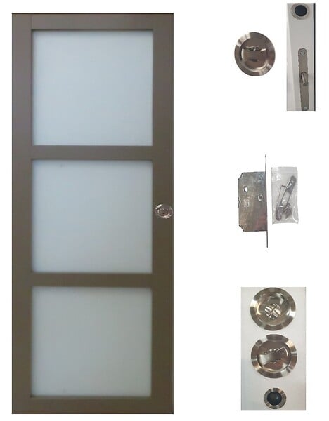 GD MENUISERIES - Porte Coulissante Gris Taupe RAL 7006 Vitrée H204 x L83 cm, serrure condamnation - large