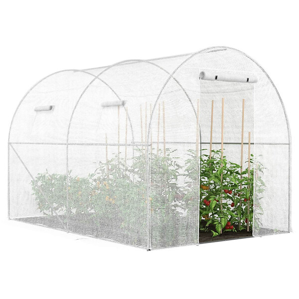 ID MARKET - Bâche de rechange pour serre de jardin tunnel 6m² 3 x 2 x 2 m anti-UV avec porte et fenêtres ROMA blanche - large