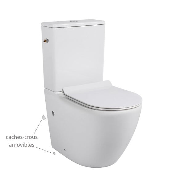 CERAMIA - PixL WC à poser sans bride + abattant SoftClose + réservoir de chasse, alimentation latérale, blanc brillant (CEPX030RREXVP) - large