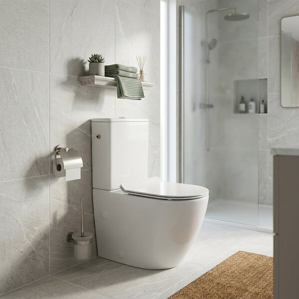 CERAMIA - PixL WC à poser sans bride + abattant SoftClose + réservoir de chasse, alimentation latérale, blanc brillant (CEPX030RREXVP) - large