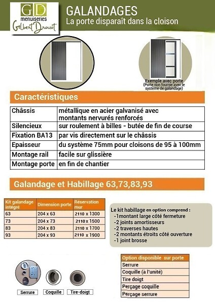 GD MENUISERIES - Porte Coulissante bois Frake 3 Panneaux H204 x L73 cm, Galandage, kit de finition - large