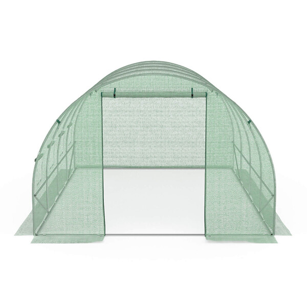 ID MARKET - Bâche de rechange pour serre de jardin tunnel 12m² 4 x 3 x 2 m anti-UV avec porte et fenêtres ZEBRA verte - large