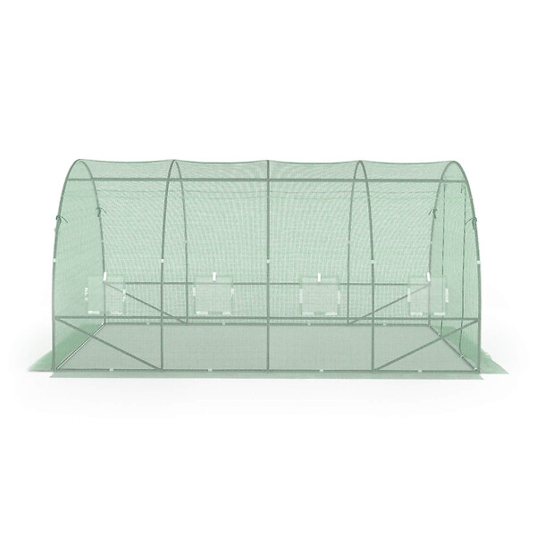 ID MARKET - Bâche de rechange pour serre de jardin tunnel 12m² 4 x 3 x 2 m anti-UV avec porte et fenêtres ZEBRA verte - large