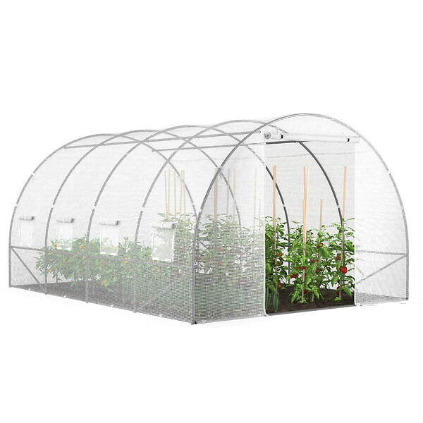 ID MARKET - Bâche de rechange pour serre de jardin tunnel 12m² 4 x 3 x 2 m anti-UV avec porte et fenêtres ZEBRA blanche - large