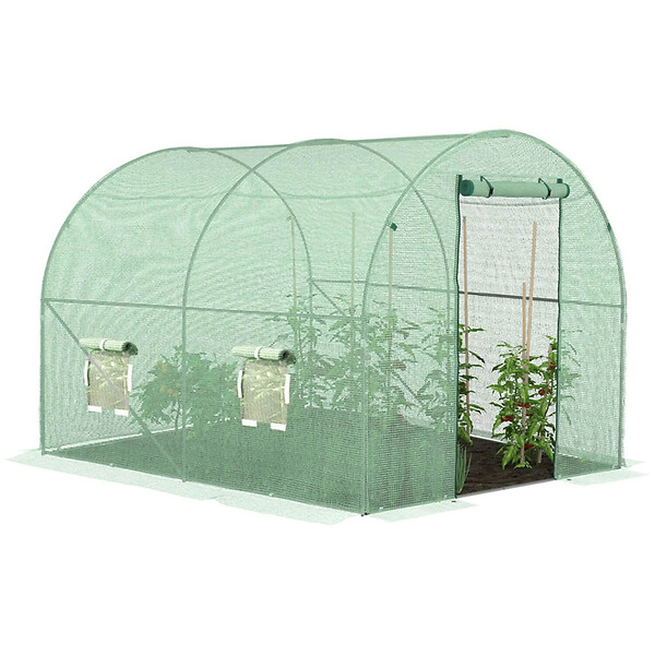 ID MARKET - Bâche de rechange pour serre de jardin tunnel 6m² 3 x 2 x 2 m anti-UV avec porte et fenêtres ROMA verte - large
