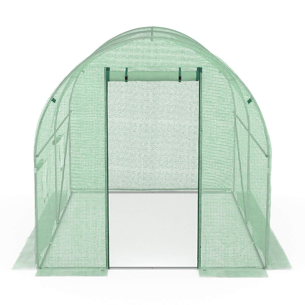 ID MARKET - Bâche de rechange pour serre de jardin tunnel 6m² 3 x 2 x 2 m anti-UV avec porte et fenêtres ROMA verte - large
