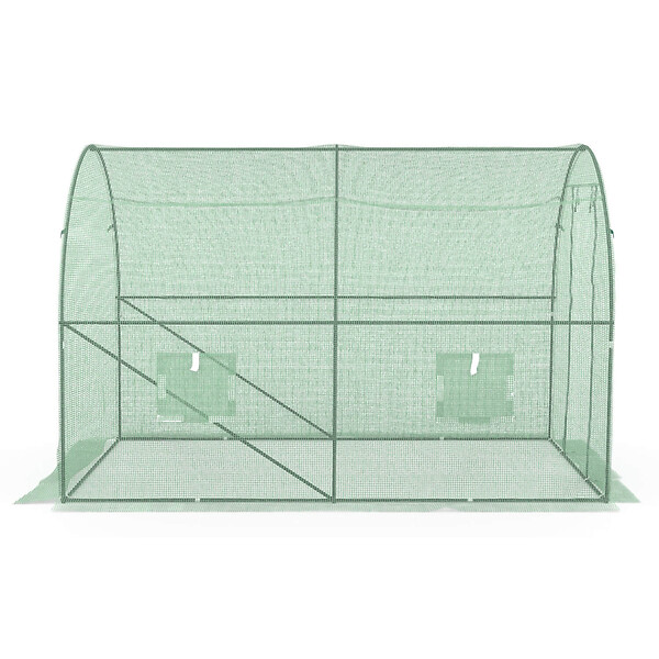 ID MARKET - Bâche de rechange pour serre de jardin tunnel 6m² 3 x 2 x 2 m anti-UV avec porte et fenêtres ROMA verte - large