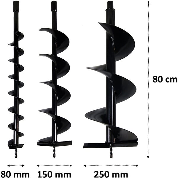 GT GARDEN - Lot de mèches Ø 80 + 150 + 250 mm pour tarière thermique - large