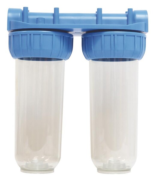 AQUAWATER - Station filtre double nu - Taille standard 10" - avec clé de déserrage - large