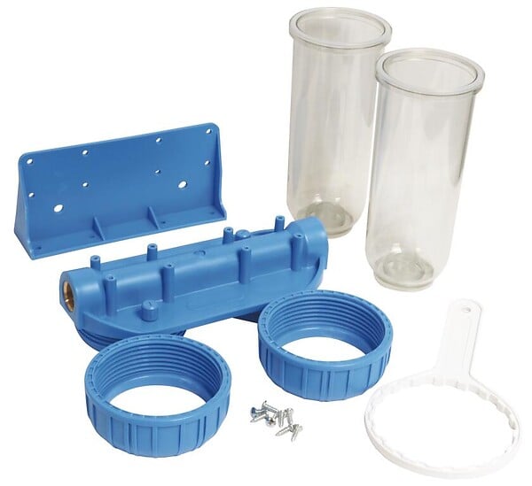 AQUAWATER - Station filtre double nu - Taille standard 10" - avec clé de déserrage - large