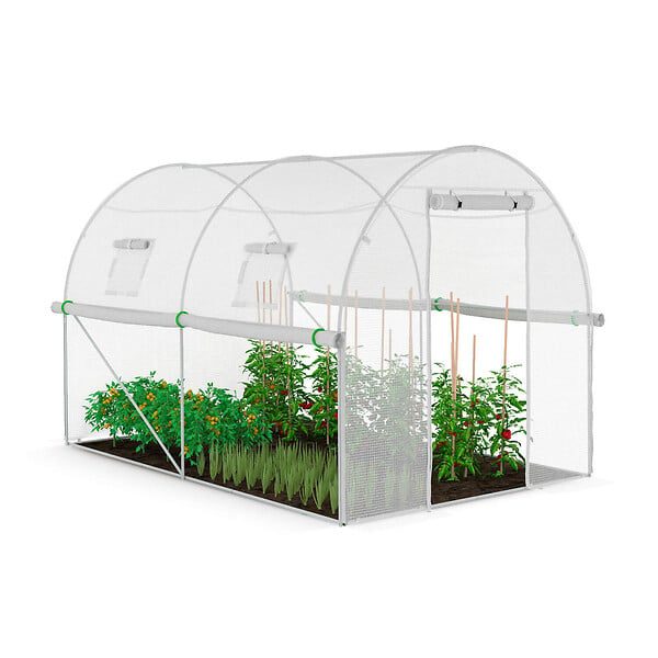 ID MARKET - Bâche de rechange pour serre de jardin tunnel 6m² 3 x 2 x 2 m anti-UV avec porte et fenêtres ROMA blanche toutes saisons - large